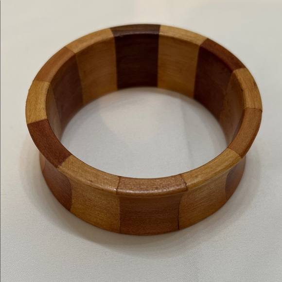 Source Unknown Jewelry - Two-Tone Wooden Bangle Bracelet Concave 1 1/2 inch Wide